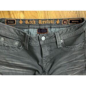 Rock Revival Arjean Grey Jeans Women's‎ Size 30 Contrast Stitch Fleur-de-Lis